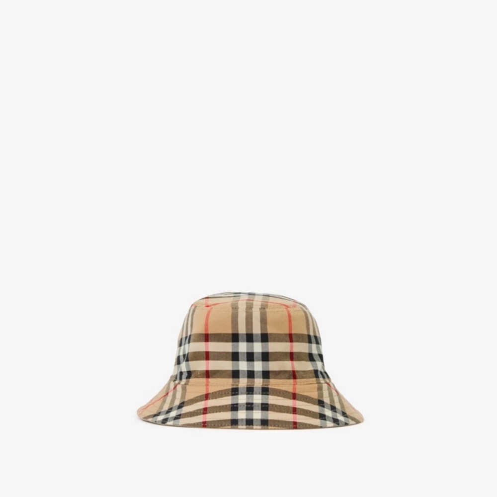 Reversible Burberry Bucket Hat, reverses from a beige to the Burberry Check.